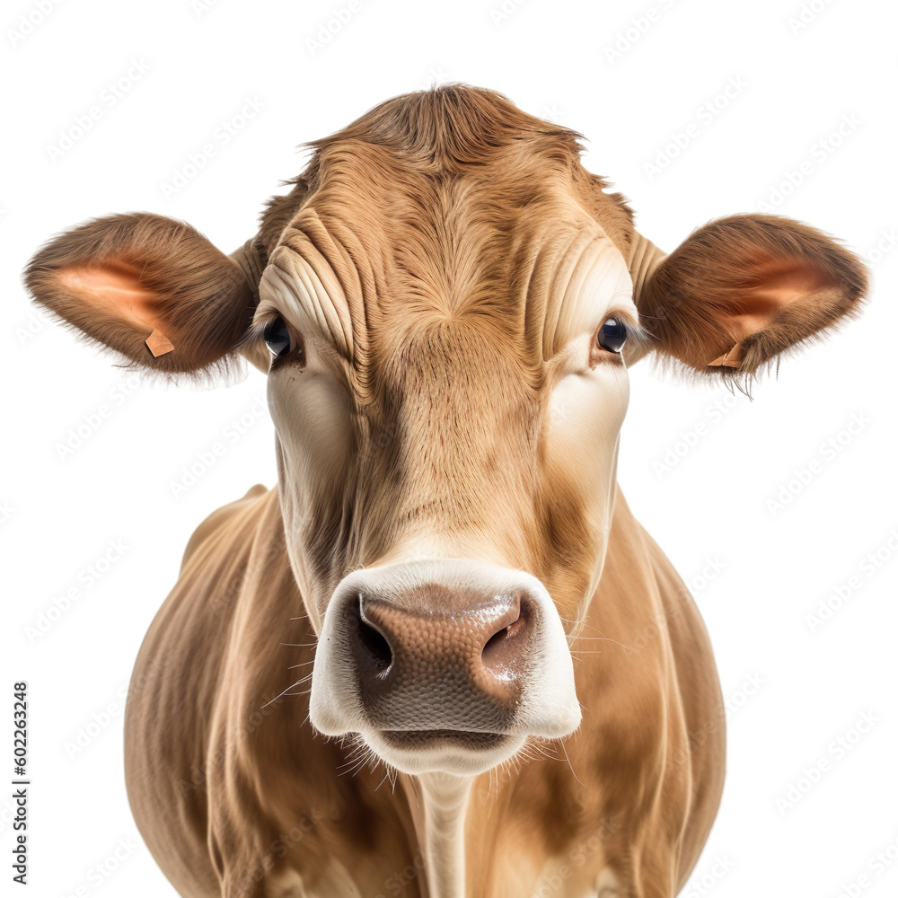 Close up of cow with a transparent background, Generative Ai