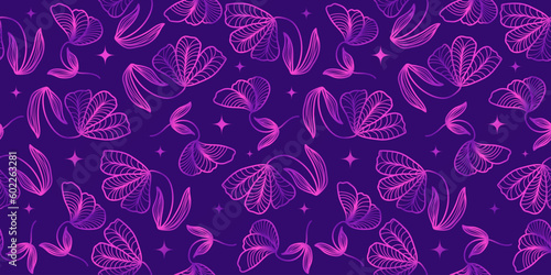 Exotic Floral Pattern with Hand Drawn Style in Purple Gradient. Flower Motif for Fashion, Wallpaper, Wrapping Paper, Background, Fabric, Textile, Apparel, and Card Design