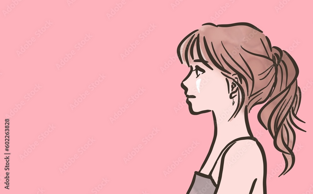 Profile of a woman with a ponytail_color_pink back ground Profile of a woman with a ponytail_color_pink back ground