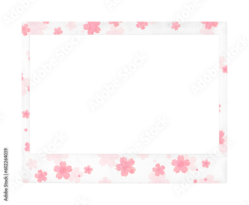 decorative rectangle polaroid photo frame template with cherry blossom pattern on transparent background, extracted, png file