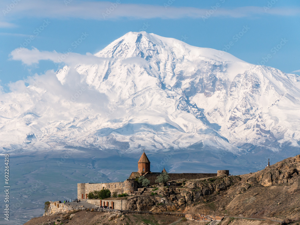 Fototapeta premium Khor Virap Monastery, Armenia with Mount Ararat in the background - Landscape shot 1