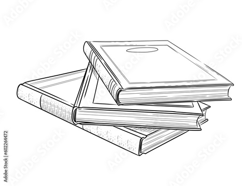 Outline style stack of books with hardcover vector illustration isolated on white background