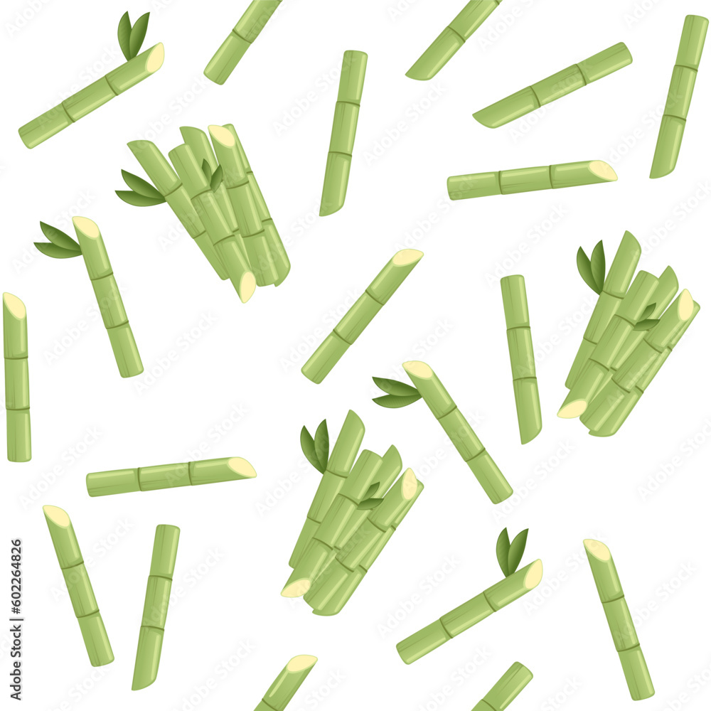 Seamless pattern raw green sugar canes vector illustration on white background
