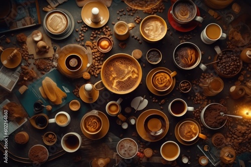 A delightful assortment of various coffee varieties, each offering its own unique flavor profile and aroma. From bold and robust to smooth and nuanced, there's a coffee for every taste. Generative AI.