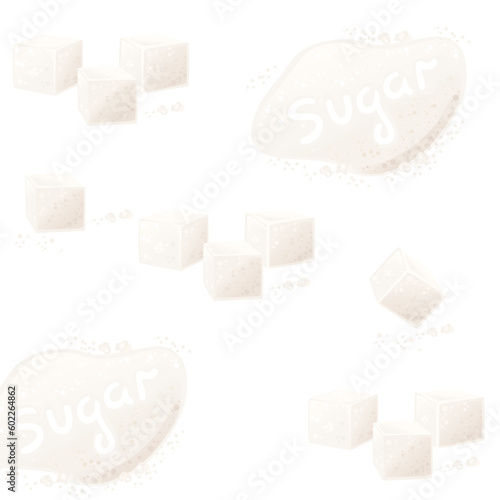 Seamless pattern white cube and granulated sugar ivector illustration on white background
