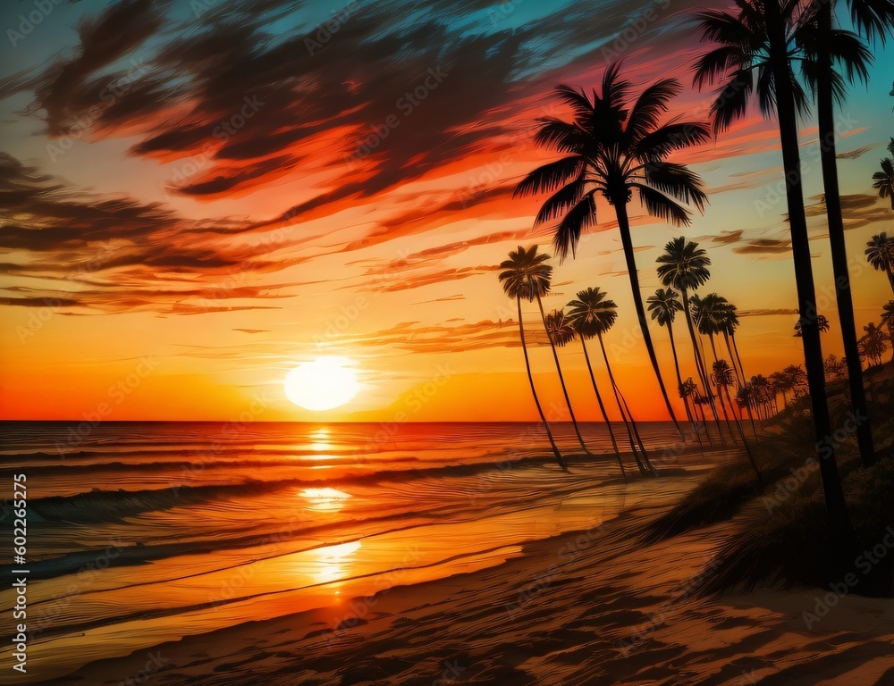 sunset on the calm beach, ai generated, Generative ai