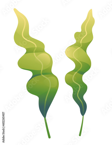 Green color underwater seaweed vector illustration isolated on white background