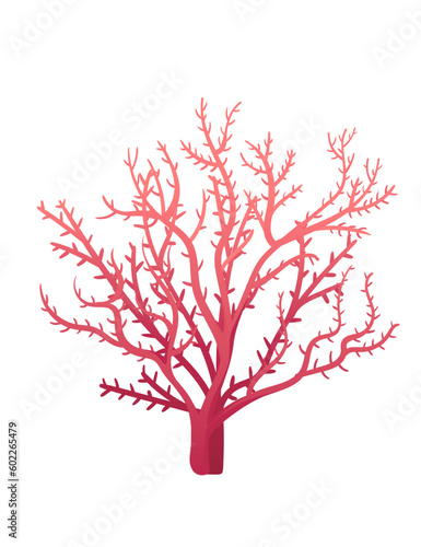 Red color underwater seaweed vector illustration isolated on white background