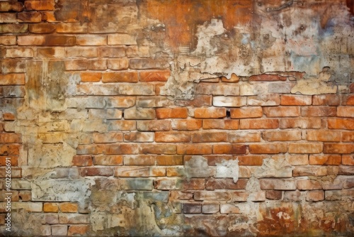 Old wall background with stained aged bricks, Generative AI