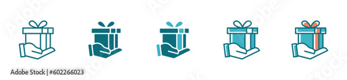 delivery icon set hand holding a gift box package for a free shipping product symbol