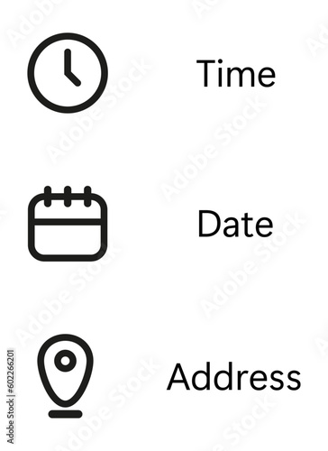 time date address black line vector design