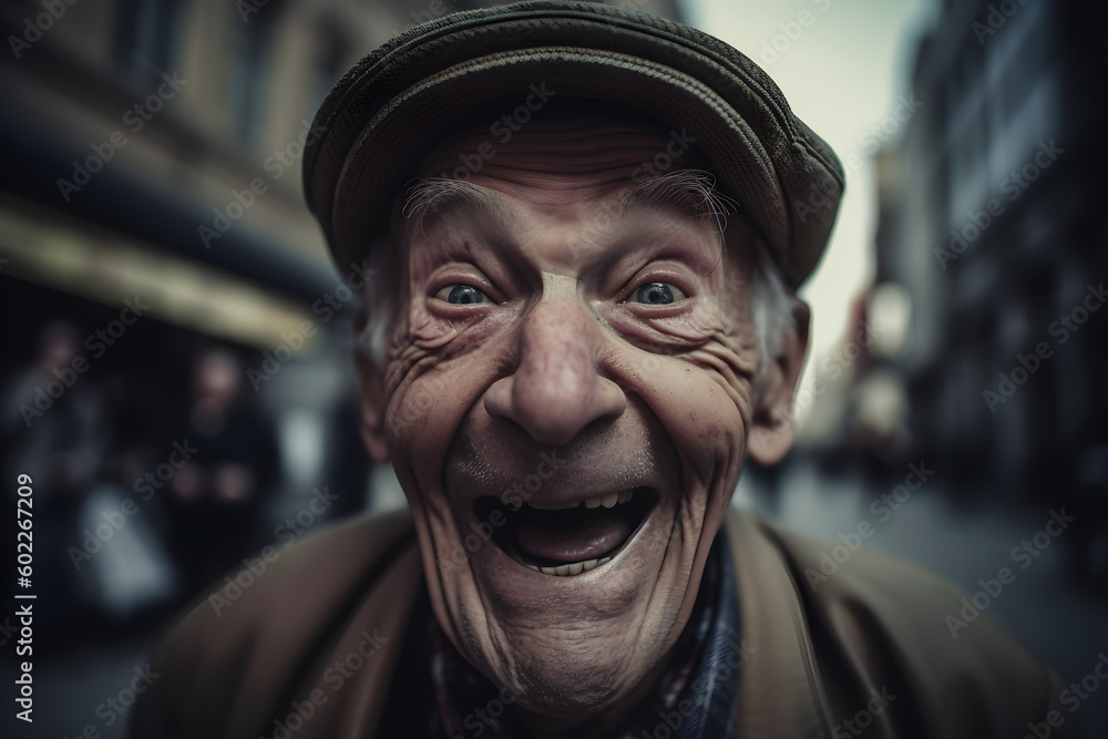 Funny old man who is extremely happy, laughing. Generative AI Funny old man who is extremely happy, laughing. Generative AI