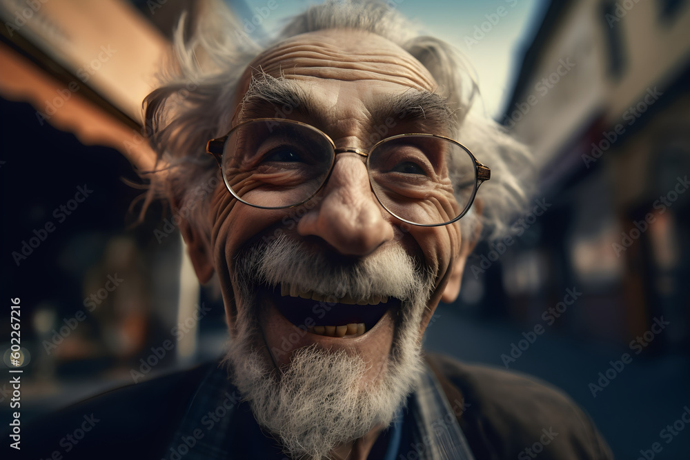 Funny old man who is extremely happy, laughing. Generative AI Funny old man who is extremely happy, laughing. Generative AI