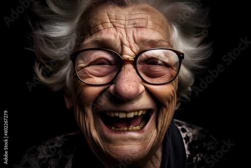 Happy old woman laughing frantically. Generative AI © Mihai Zaharia