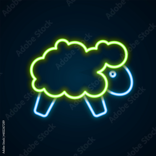 Glowing neon line Sheep icon isolated on black background. Counting sheep to fall asleep. Colorful outline concept. Vector