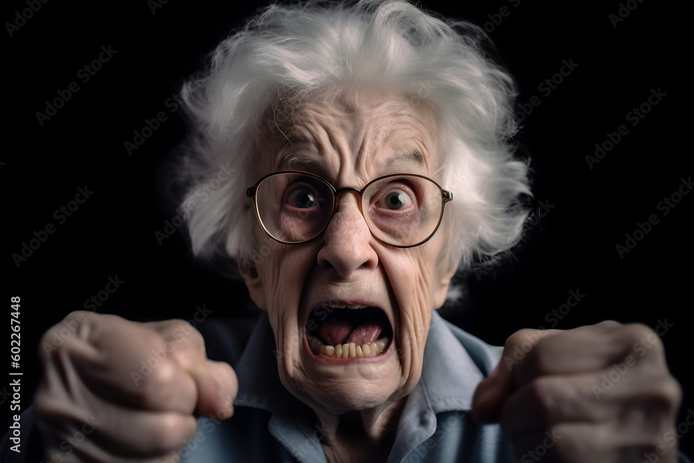 An old woman who is extremely angry and furious. Generative AI An old woman who is extremely angry and furious. Generative AI