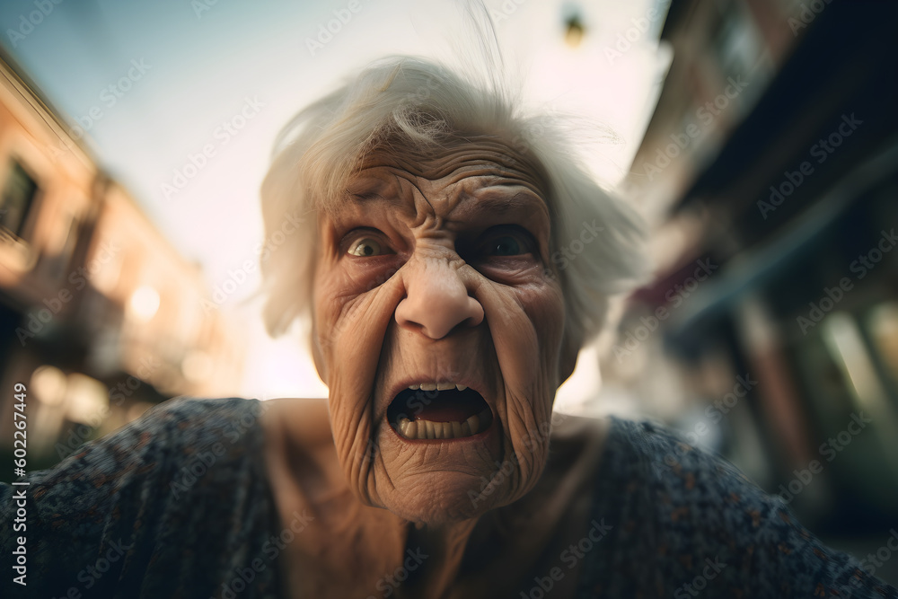 An old woman who is extremely angry and furious. Generative AI An old woman who is extremely angry and furious. Generative AI