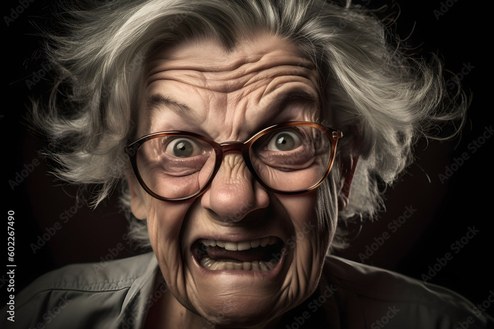An old woman who is extremely angry and furious. Generative AI