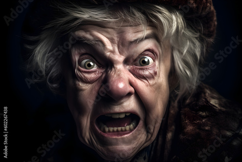 An old woman who is extremely angry and furious. Generative AI