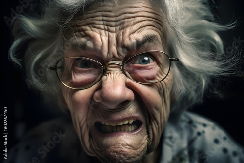 An old woman who is extremely angry and furious. Generative AI