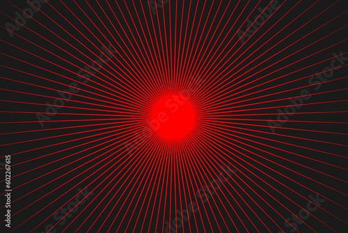 An abstract illustration of a red star or sun emitting its rays in all directions of space	