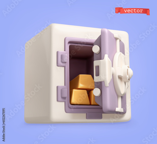 Safe with gold 3d cartoon vector icon