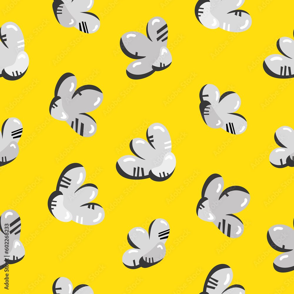 Seamless pattern with floral ornament. Raster illustration for design, wrapping, packaging. Gray flowers on a yellow background. Seamless pattern with floral ornament. Raster illustration for design, wrapping, packaging. Gray flowers on a yellow background.