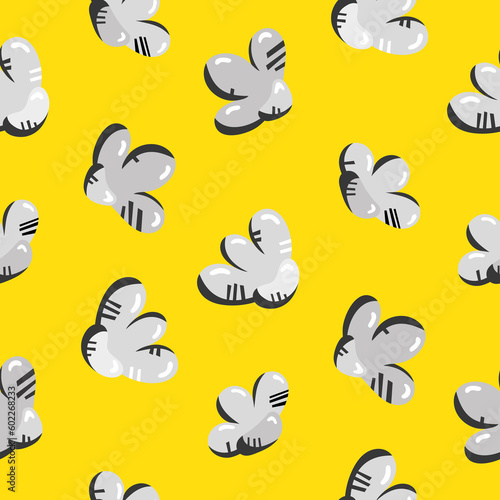 Seamless pattern with floral ornament. Raster illustration for design, wrapping, packaging. Gray flowers on a yellow background.