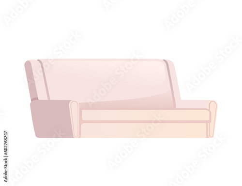 Beige soft sofa modern design for living room or reception vector illustration isolated on white background