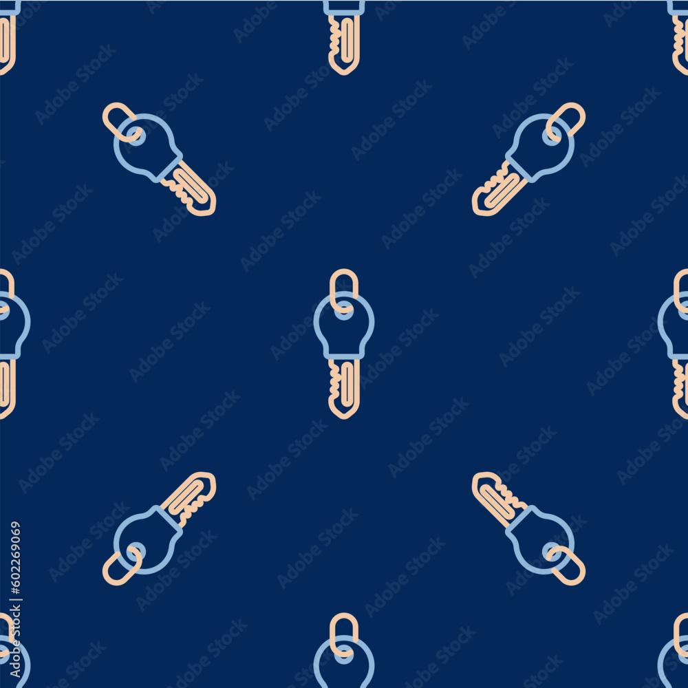 Line Key icon isolated seamless pattern on blue background. Vector Line Key icon isolated seamless pattern on blue background. Vector