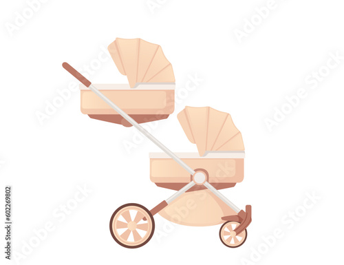 Beige color baby carriage on wheels vector illustration isolated on white background