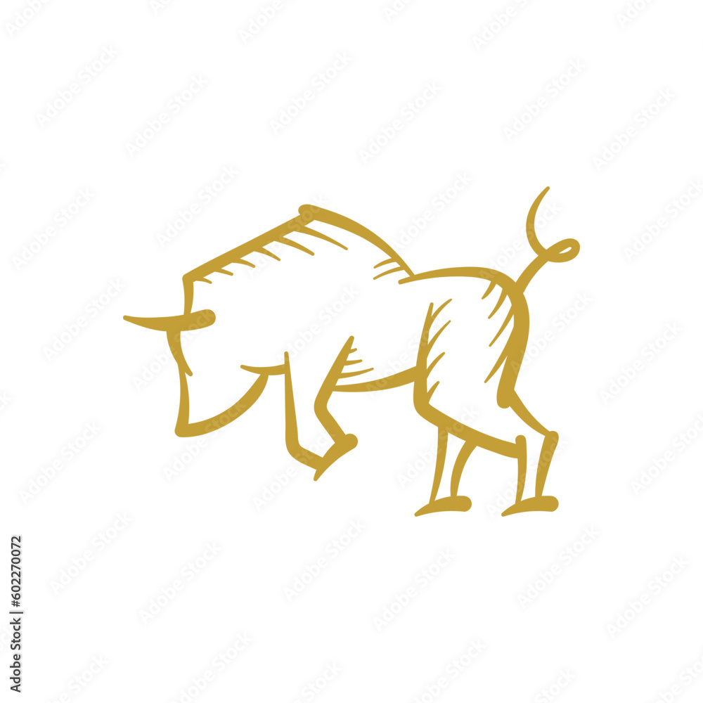 Bull or wild buffalo jump line art logo vector graphic in hand drawn sketch style illustration Bull or wild buffalo jump line art logo vector graphic in hand drawn sketch style illustration
