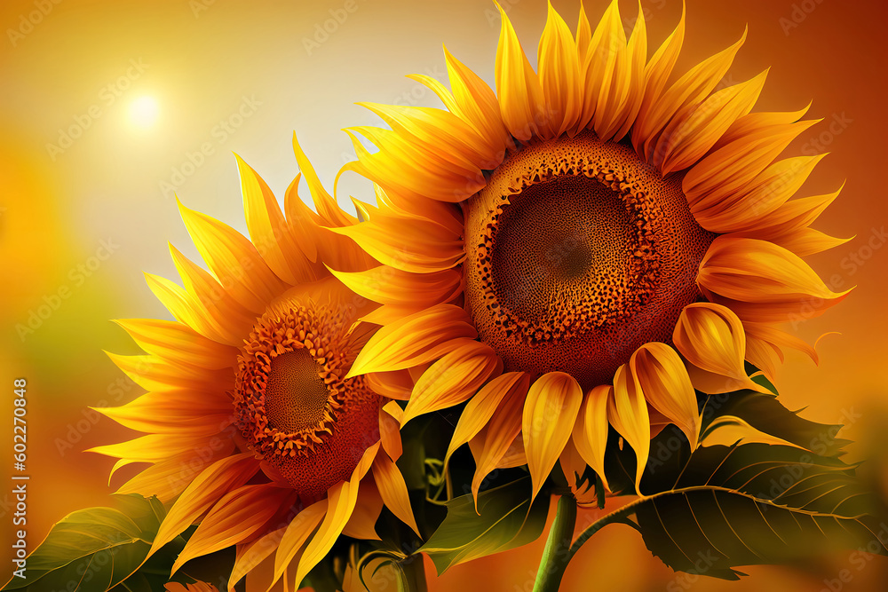 Sunflowers on blurred sunny background. Generative Ai