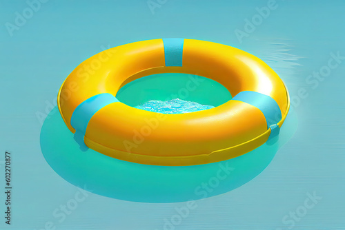 yellow swimming pool ring float in blue water. concept color summer. Generative Ai © Mukhlesur