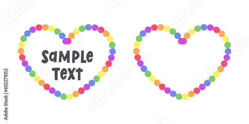 Rainbow heart shaped frame border. Valentines Day, Pride month flag concept. Vector flat illustration.