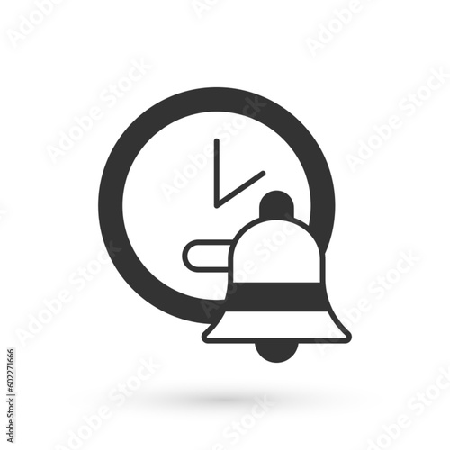 Grey Alarm clock icon isolated on white background. Wake up, get up concept. Time sign. Vector