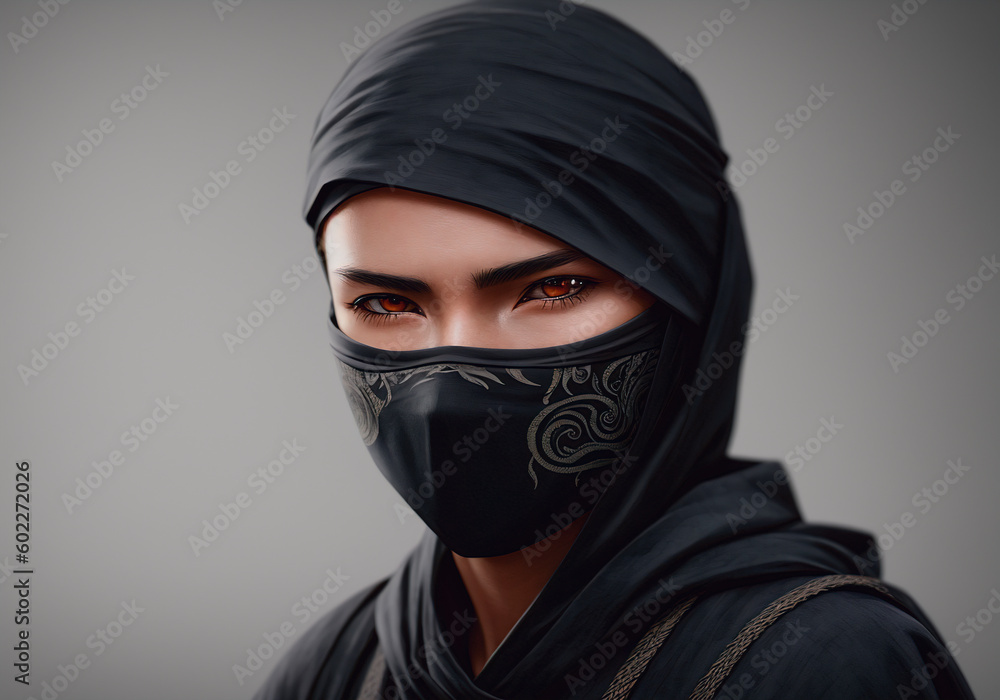 Ninja, a warrior in a black mask. Generative AI. Ninja, a warrior in a black mask. Generative AI.