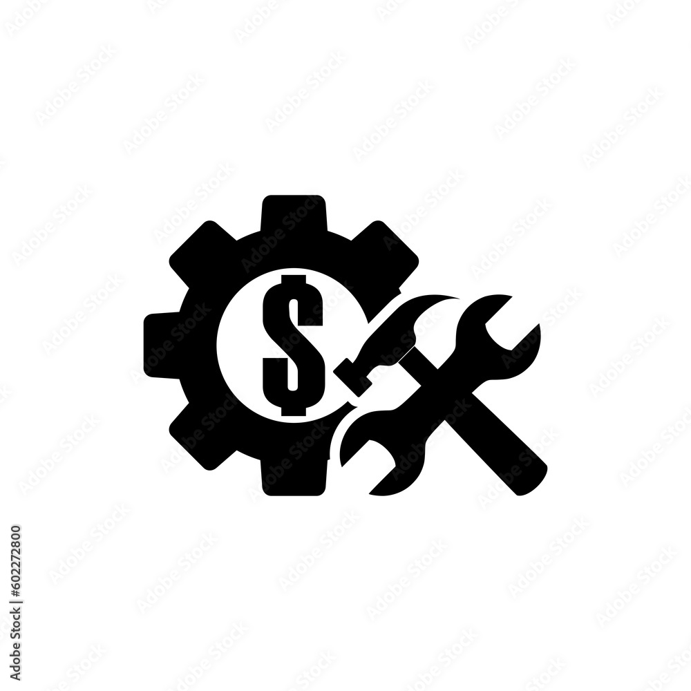  Dollar gears icon isolated on transparent background