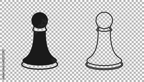 Black Chess pawn icon isolated on transparent background. Vector