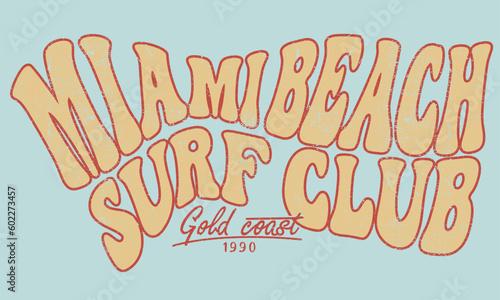 Miami beach college varsity font typography print for tee. Beach vector print design. Beach graphic print design for t shirt sticker, background and other uses.