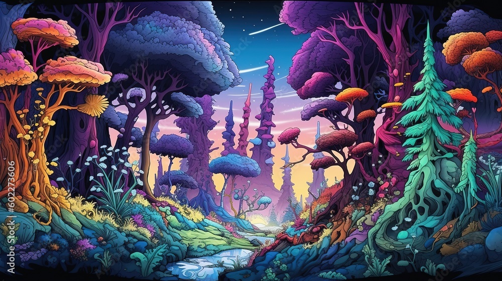 Obraz premium Mystical forest. Fantasy concept , Illustration painting. Generative AI