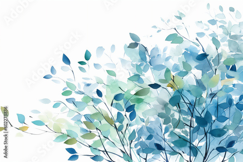 White and Teal Leafy Artwork. Generative AI.