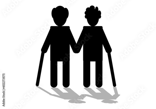 Icono negro de pareja de ancianos con cachaba y con sombra por delante