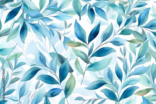 Teal Leaf Designs on White Paper. Generative AI.