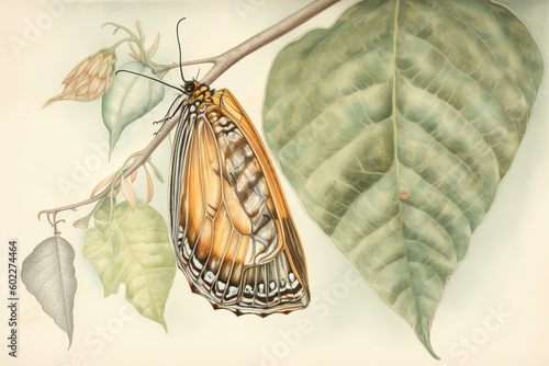 Exquisite Watercolor Drawing Captures Intricate Details of Monarch Butterfly Chrysalis, generative AI
