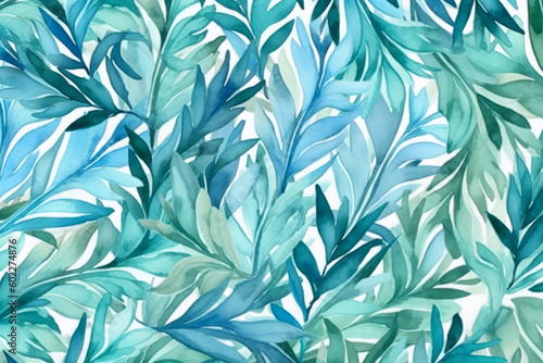 Turquoise Leaves A Watercolor Collection. Generative AI.
