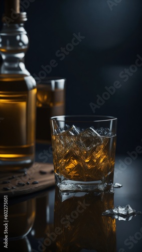 Product photo of glass with whiskey ice 