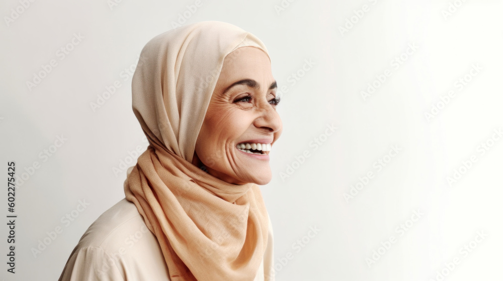 Smiling elder Araic woman embodies the essence of ageless charm. Generative AI Smiling elder Araic woman embodies the essence of ageless charm. Generative AI
