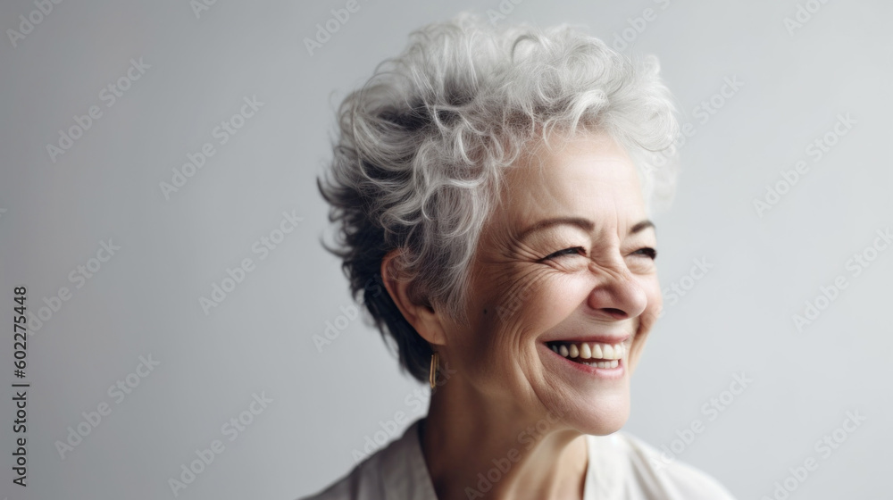 Smiling senior woman personifies enduring attractiveness. Generative AI