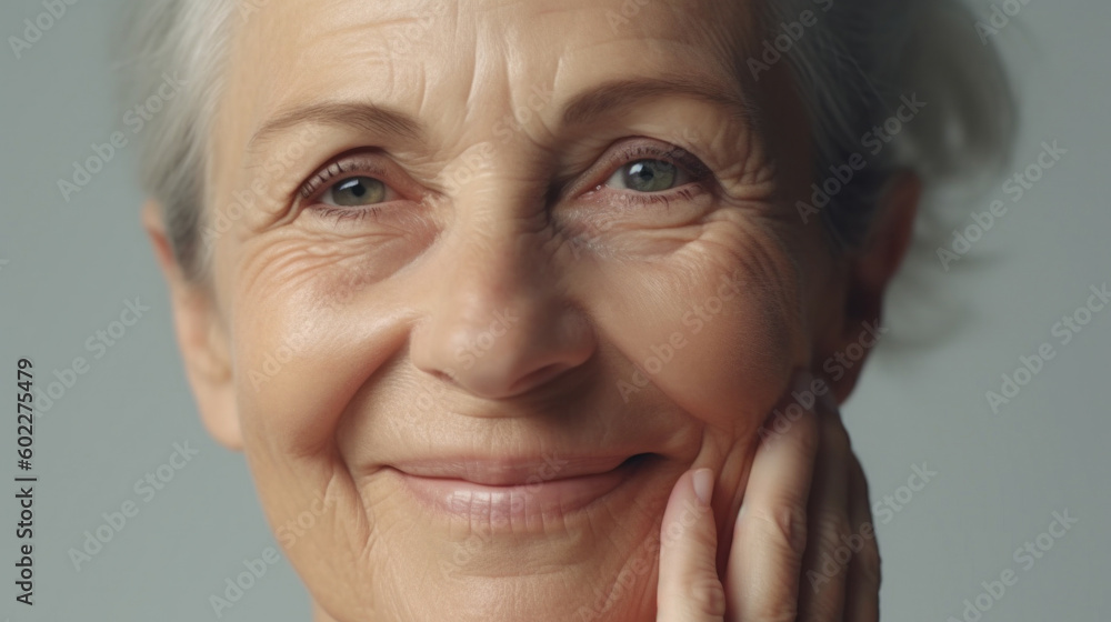 Beautiful senior woman embraces her radiant smile. Generative AI Beautiful senior woman embraces her radiant smile. Generative AI